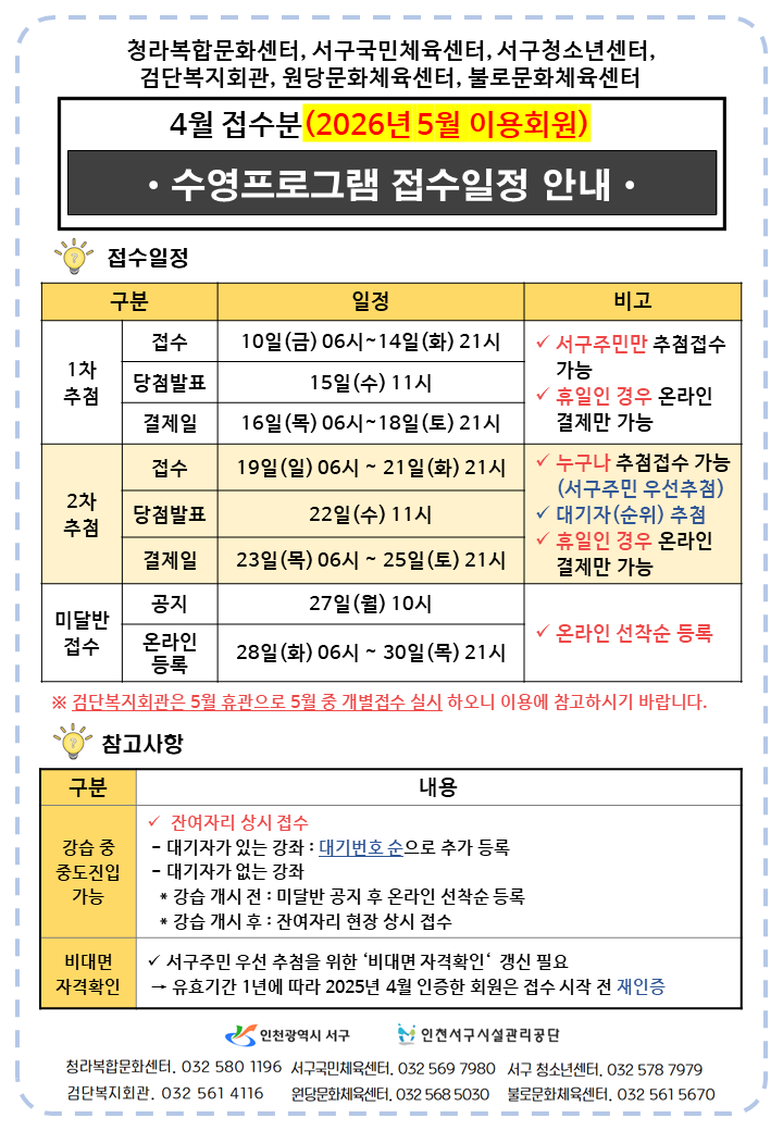 2026년 4월 수영접수일정안내문